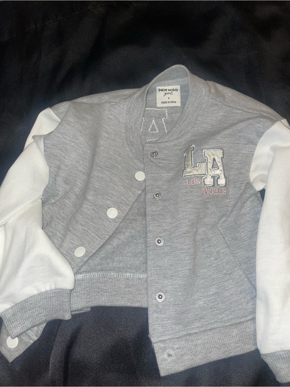 Kensie Grey & White LA Los Angeles Kids Varsity Jacket